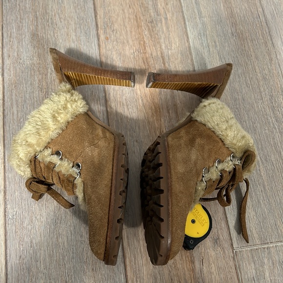 Gianni Bini stowe camel color suede and faux fur clog heel slip on 70’s  8.5 - Picture 8 of 17